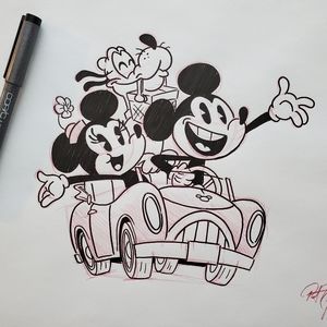 Disney Mickey and Minnie's runaway railway Drawing/sketch signed art